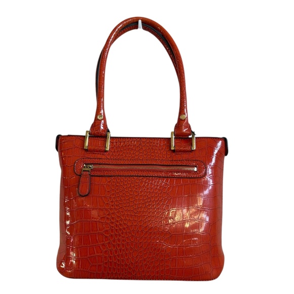 Anne Klein Faux Croc Embossed Tote Bag Orange Shoulder Purse Gold Hardware - Picture 3 of 16